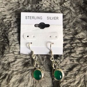 NWT Sterling Silver Green Onyx Earrings